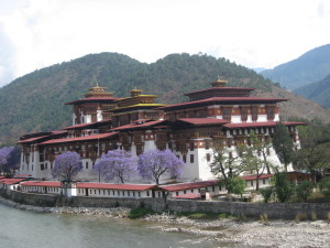 Punakha Dzong: Bhutan’s first capital and now winter residence of Jekhempo (religious head) and Monks (10 km from workshop venue).